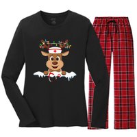 Christmas Nurse Love NICU RN ER Santa Reindeer Nurse Hat Elf Women's Long Sleeve Flannel Pajama Set 