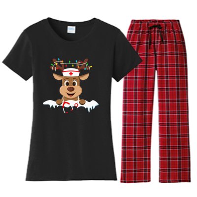 Christmas Nurse Love NICU RN ER Santa Reindeer Nurse Hat Elf Women's Flannel Pajama Set