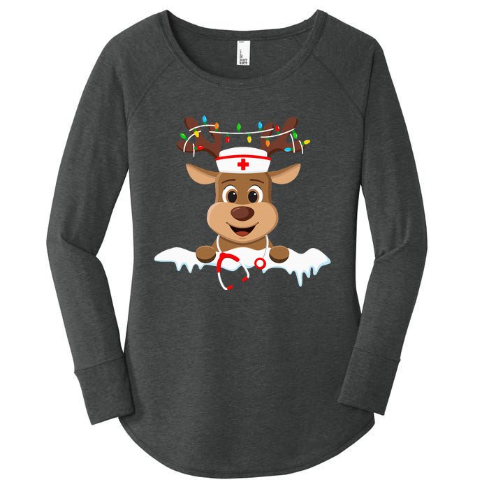 Christmas Nurse Love NICU RN ER Santa Reindeer Nurse Hat Elf Women's Perfect Tri Tunic Long Sleeve Shirt