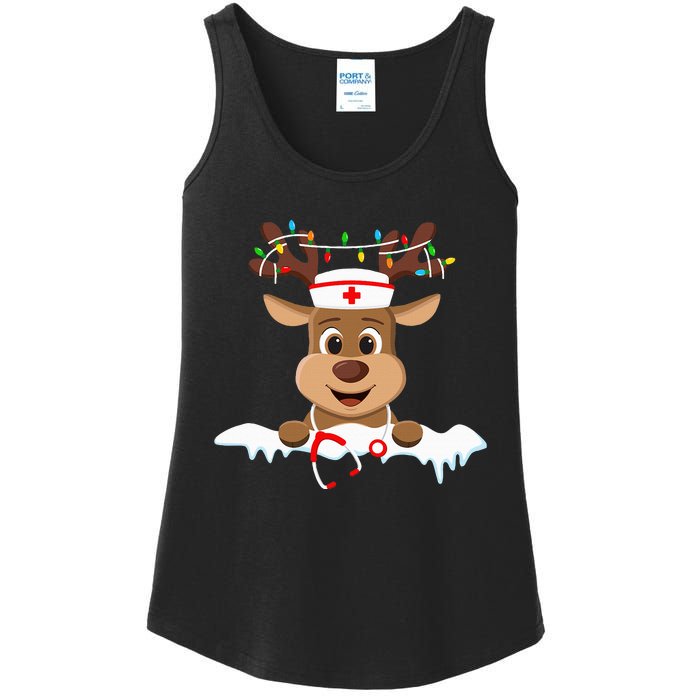 Christmas Nurse Love NICU RN ER Santa Reindeer Nurse Hat Elf Ladies Essential Tank