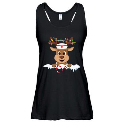 Christmas Nurse Love NICU RN ER Santa Reindeer Nurse Hat Elf Ladies Essential Flowy Tank