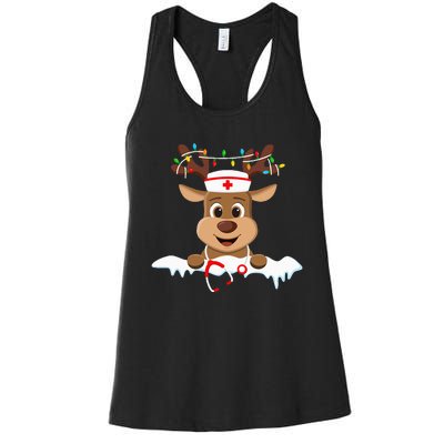 Christmas Nurse Love NICU RN ER Santa Reindeer Nurse Hat Elf Women's Racerback Tank