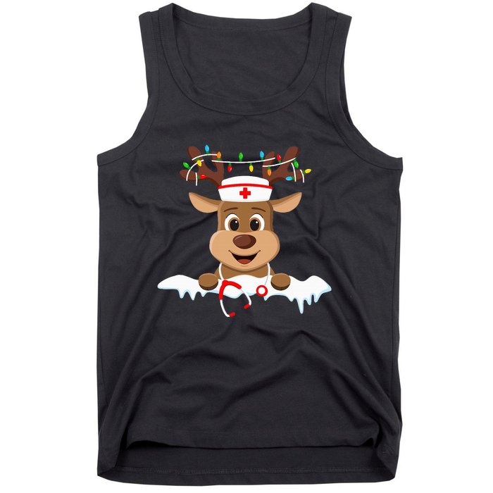 Christmas Nurse Love NICU RN ER Santa Reindeer Nurse Hat Elf Tank Top