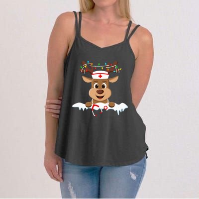 Christmas Nurse Love NICU RN ER Santa Reindeer Nurse Hat Elf Women's Strappy Tank