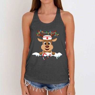 Christmas Nurse Love NICU RN ER Santa Reindeer Nurse Hat Elf Women's Knotted Racerback Tank