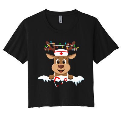 Christmas Nurse Love NICU RN ER Santa Reindeer Nurse Hat Elf Women's Crop Top Tee