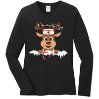 Christmas Nurse Love NICU RN ER Santa Reindeer Nurse Hat Elf Ladies Long Sleeve Shirt