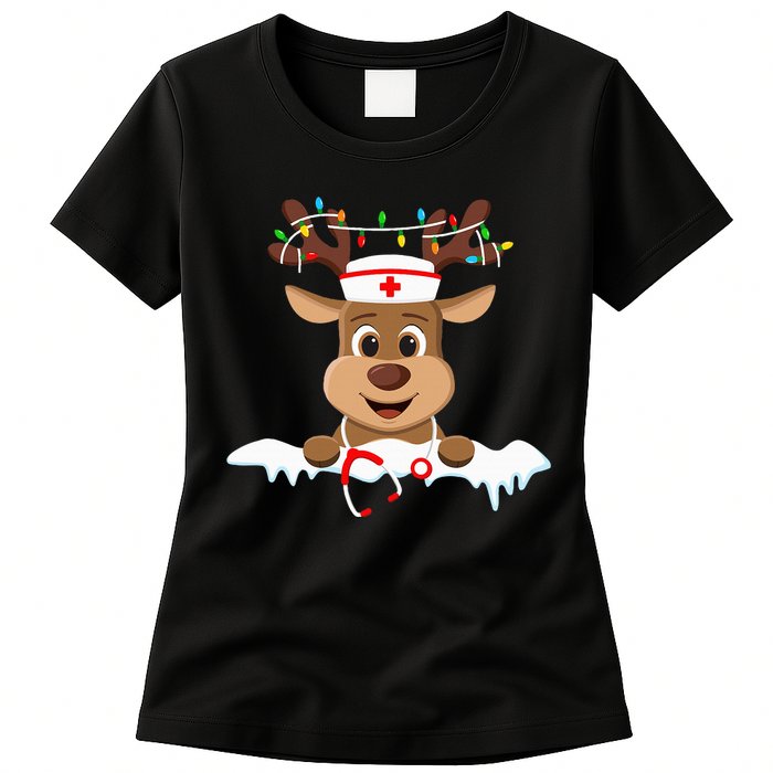 Christmas Nurse Love NICU RN ER Santa Reindeer Nurse Hat Elf Women's T-Shirt