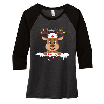 Christmas Nurse Love NICU RN ER Santa Reindeer Nurse Hat Elf Women's Tri-Blend 3/4-Sleeve Raglan Shirt