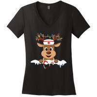 Christmas Nurse Love NICU RN ER Santa Reindeer Nurse Hat Elf Women's V-Neck T-Shirt