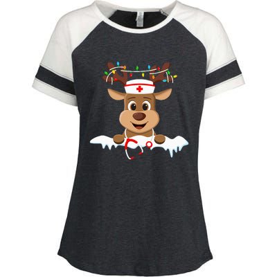 Christmas Nurse Love NICU RN ER Santa Reindeer Nurse Hat Elf Enza Ladies Jersey Colorblock Tee