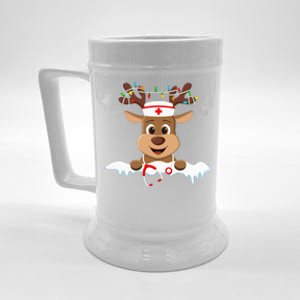 Christmas Nurse Love NICU RN ER Santa Reindeer Nurse Hat Elf Beer Stein