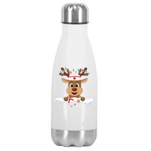 Christmas Nurse Love NICU RN ER Santa Reindeer Nurse Hat Elf Stainless Steel Insulated Water Bottle