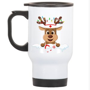 Christmas Nurse Love NICU RN ER Santa Reindeer Nurse Hat Elf Stainless Steel Travel Mug