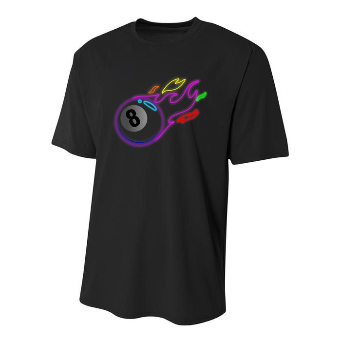 Colorful Neon Lights Eight Ball Billiards Pool Mm Youth Performance Sprint T-Shirt