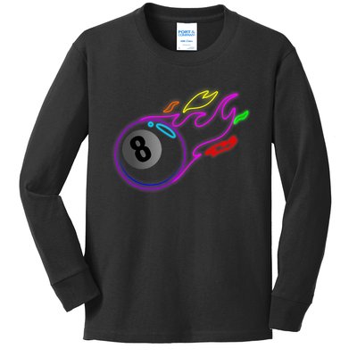 Colorful Neon Lights Eight Ball Billiards Pool Mm Kids Long Sleeve Shirt