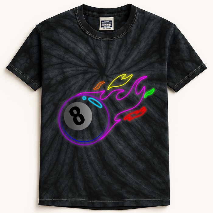 Colorful Neon Lights Eight Ball Billiards Pool Mm Kids Tie-Dye T-Shirt