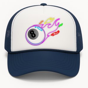 Colorful Neon Lights Eight Ball Billiards Pool Mm Trucker Hat