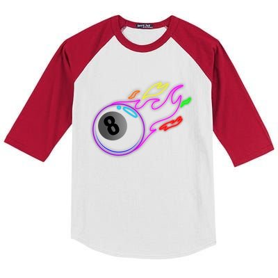 Colorful Neon Lights Eight Ball Billiards Pool Mm Kids Colorblock Raglan Jersey