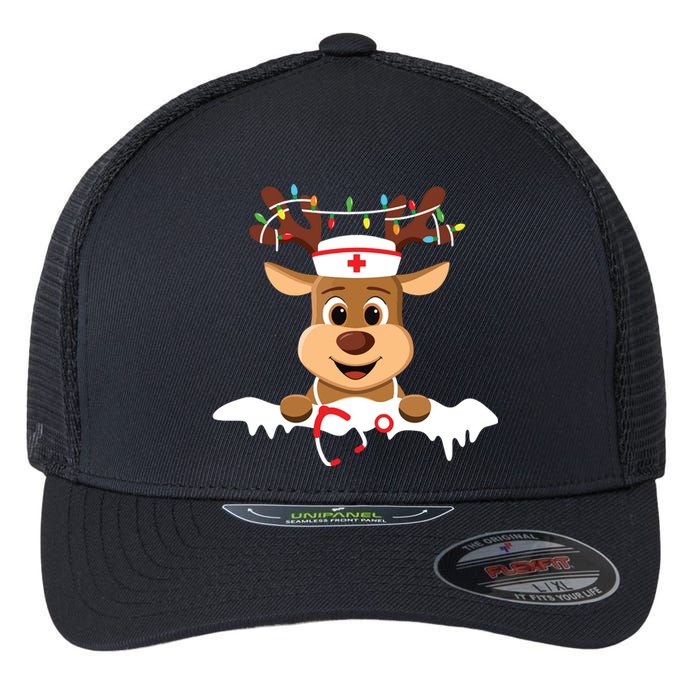 Christmas Nurse Love Nicu Rn Er Santa Reindeer Nurse Hat Elf Flexfit Unipanel Trucker Cap