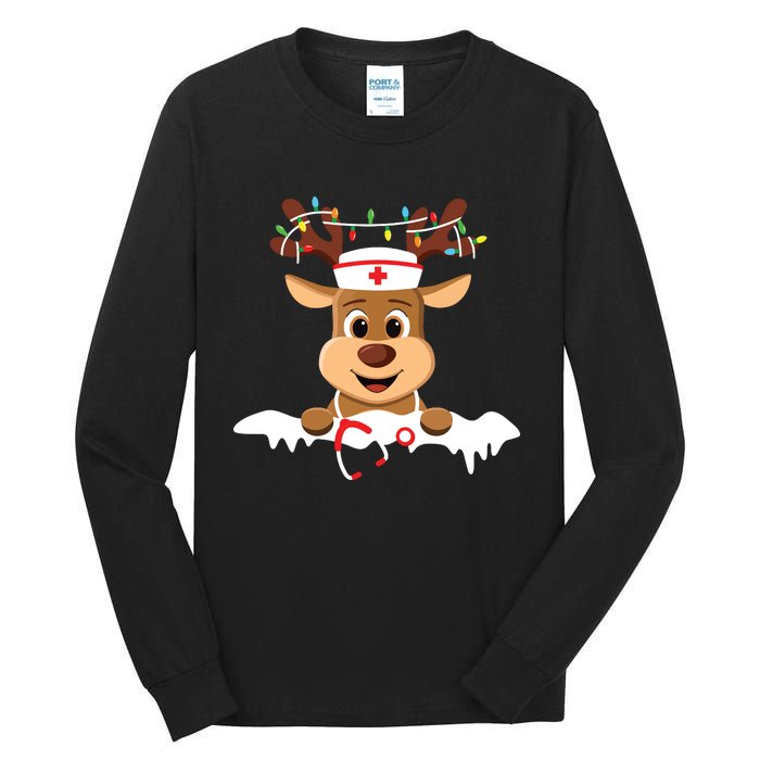 Christmas Nurse Love Nicu Rn Er Santa Reindeer Nurse Hat Elf Tall Long Sleeve T-Shirt