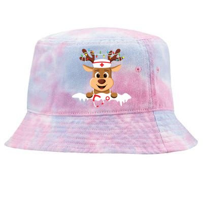 Christmas Nurse Love Nicu Rn Er Santa Reindeer Nurse Hat Elf Tie-Dyed Bucket Hat