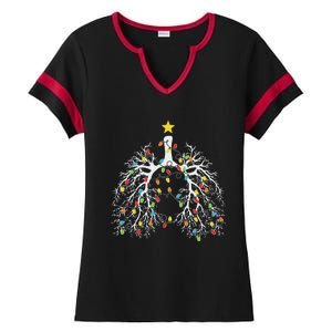 Christmas Nurse Lung Xmas Lights Funny Pulmonologist Xmas Ladies Halftime Notch Neck Tee