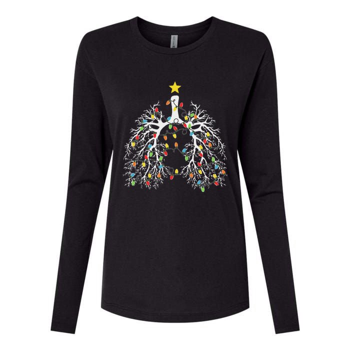 Christmas Nurse Lung Xmas Lights Funny Pulmonologist Xmas Womens Cotton Relaxed Long Sleeve T-Shirt