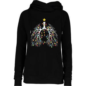 Christmas Nurse Lung Xmas Lights Funny Pulmonologist Xmas Womens Funnel Neck Pullover Hood