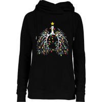 Christmas Nurse Lung Xmas Lights Funny Pulmonologist Xmas Womens Funnel Neck Pullover Hood