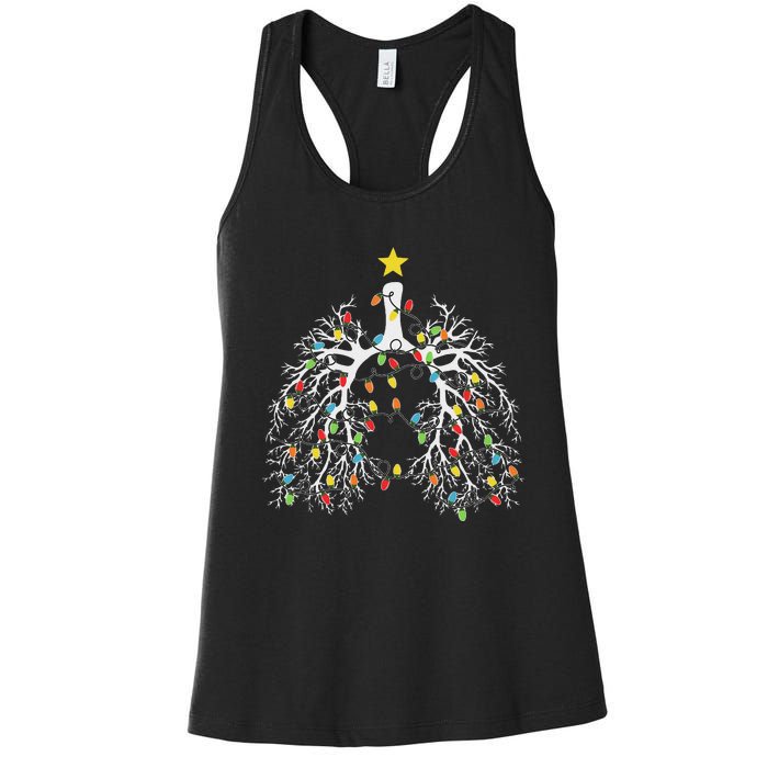 Christmas Nurse Lung Xmas Lights Funny Pulmonologist Xmas Women's Racerback Tank