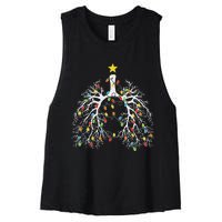 Christmas Nurse Lung Xmas Lights Funny Pulmonologist Xmas Women's Racerback Cropped Tank