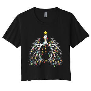 Christmas Nurse Lung Xmas Lights Funny Pulmonologist Xmas Women's Crop Top Tee