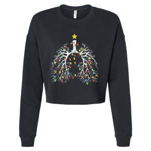 Christmas Nurse Lung Xmas Lights Funny Pulmonologist Xmas Cropped Pullover Crew