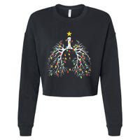 Christmas Nurse Lung Xmas Lights Funny Pulmonologist Xmas Cropped Pullover Crew