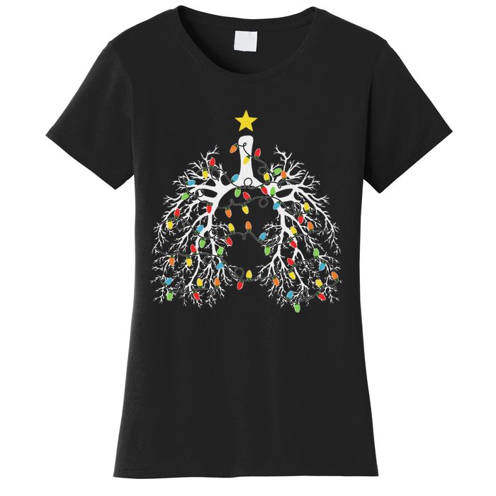 Christmas Nurse Lung Xmas Lights Funny Pulmonologist Xmas Women's T-Shirt