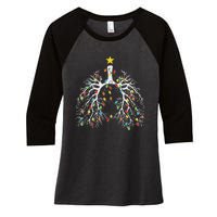 Christmas Nurse Lung Xmas Lights Funny Pulmonologist Xmas Women's Tri-Blend 3/4-Sleeve Raglan Shirt