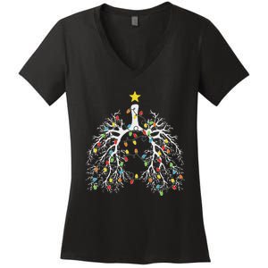 Christmas Nurse Lung Xmas Lights Funny Pulmonologist Xmas Women's V-Neck T-Shirt