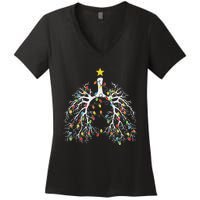 Christmas Nurse Lung Xmas Lights Funny Pulmonologist Xmas Women's V-Neck T-Shirt