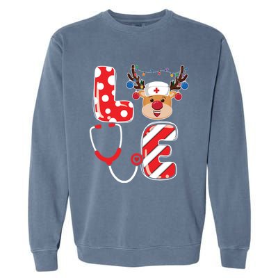 Christmas Nurse Love Nicu Rn Er Santa Reindeer Nurse Xmas Gift Garment-Dyed Sweatshirt