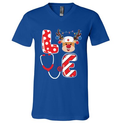 Christmas Nurse Love Nicu Rn Er Santa Reindeer Nurse Xmas Gift V-Neck T-Shirt