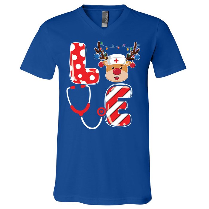 Christmas Nurse Love Nicu Rn Er Santa Reindeer Nurse Xmas Gift V-Neck T-Shirt