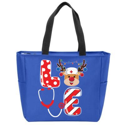 Christmas Nurse Love Nicu Rn Er Santa Reindeer Nurse Xmas Gift Zip Tote Bag