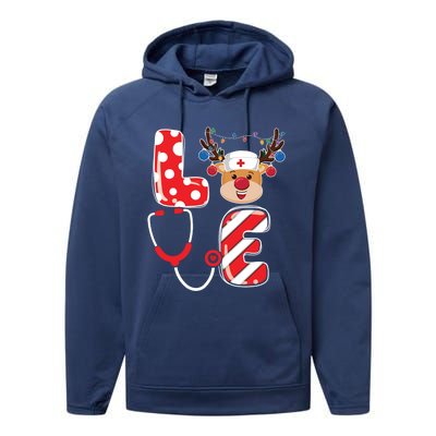 Christmas Nurse Love Nicu Rn Er Santa Reindeer Nurse Xmas Gift Performance Fleece Hoodie