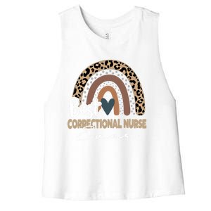 Correctional Nurse Leopard Rainbow Corrections Nurse Gift Women's Racerback Cropped Tank