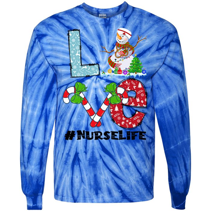 Christmas Nurse Love Nicu Rn Er Santa Snow Nurse Xmas Cool Gift Tie-Dye Long Sleeve Shirt