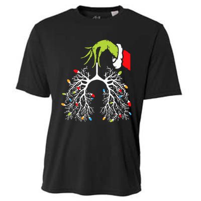 Christmas Nurse Lung Xmas Lights Funny Pulmonologist Xmas Cooling Performance Crew T-Shirt