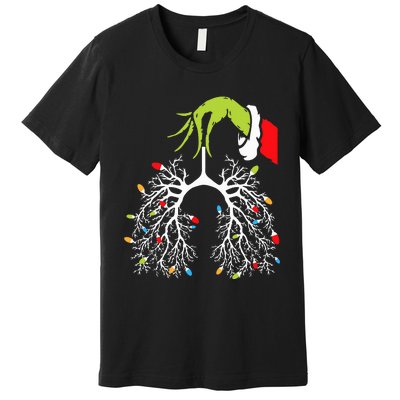 Christmas Nurse Lung Xmas Lights Funny Pulmonologist Xmas Premium T-Shirt