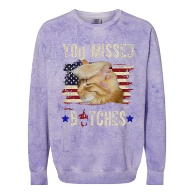 Cat Nine Lives Bitches You Missed Funny Trump Survived Colorblast Crewneck Sweatshirt