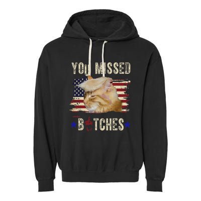 Cat Nine Lives Bitches You Missed Funny Trump Survived Garment-Dyed Fleece Hoodie